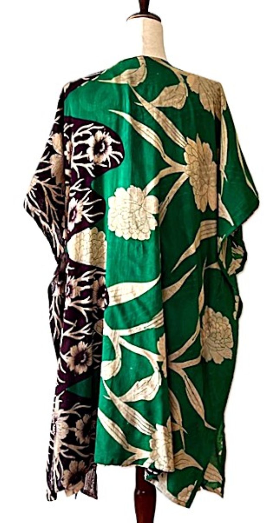 Kantha Bae Take It Easy Cotton Kimono, Fully Reversible. (Green Burgundy)