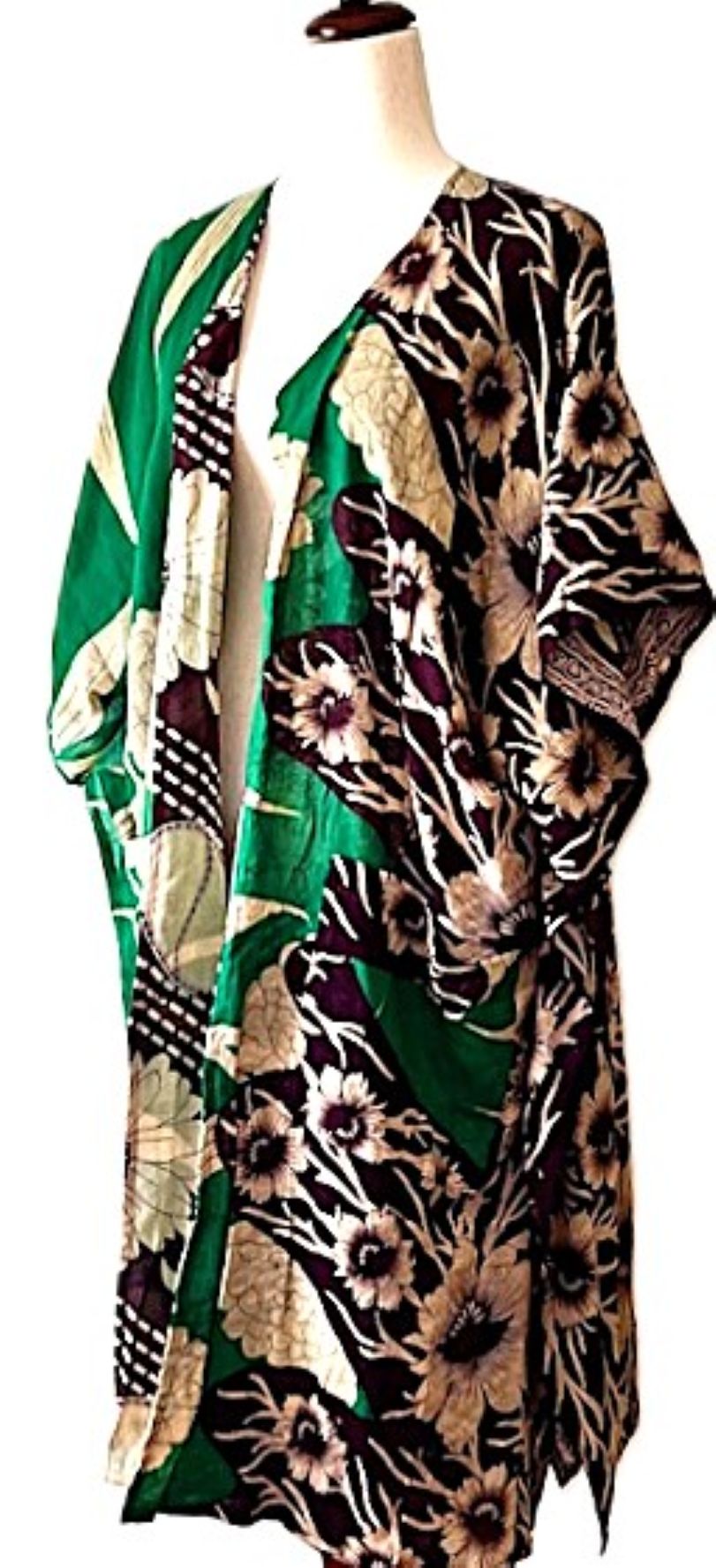 Kantha Bae Take It Easy Cotton Kimono, Fully Reversible. (Green Burgundy)