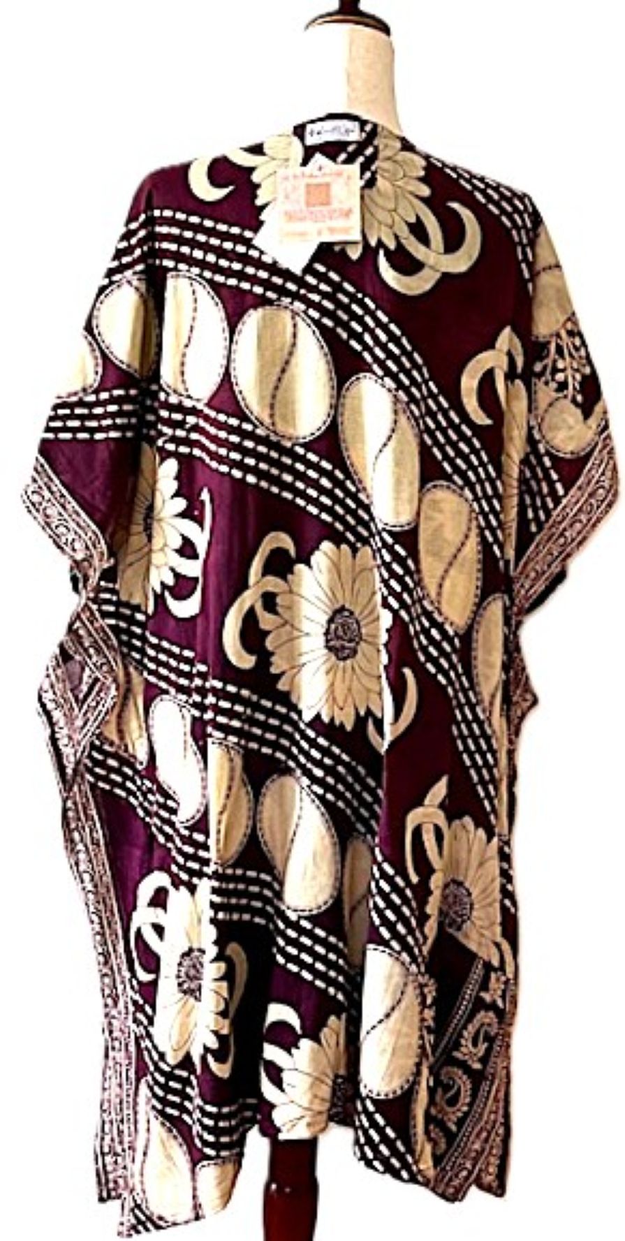 Kantha Bae Take It Easy Cotton Kimono, Fully Reversible. (Green Burgundy)