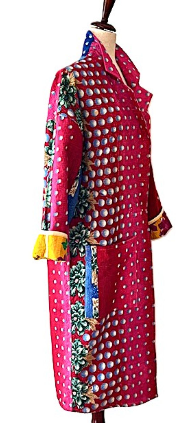 Jacket - Wearable Art, Long Boho Quilted Patchwork Coat Is A Statement Piece (Pink)