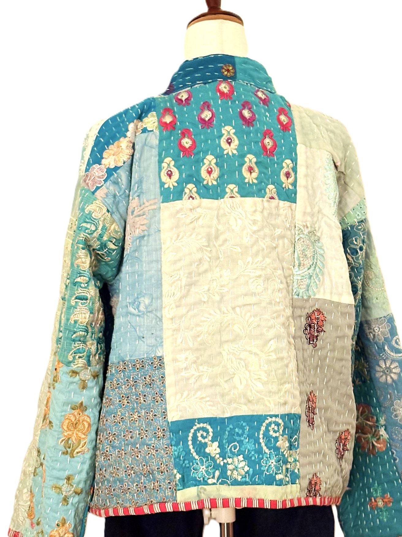 Jackets: Short, Patchwork Quilted, Unique, Fully Reversible.(Aqua)