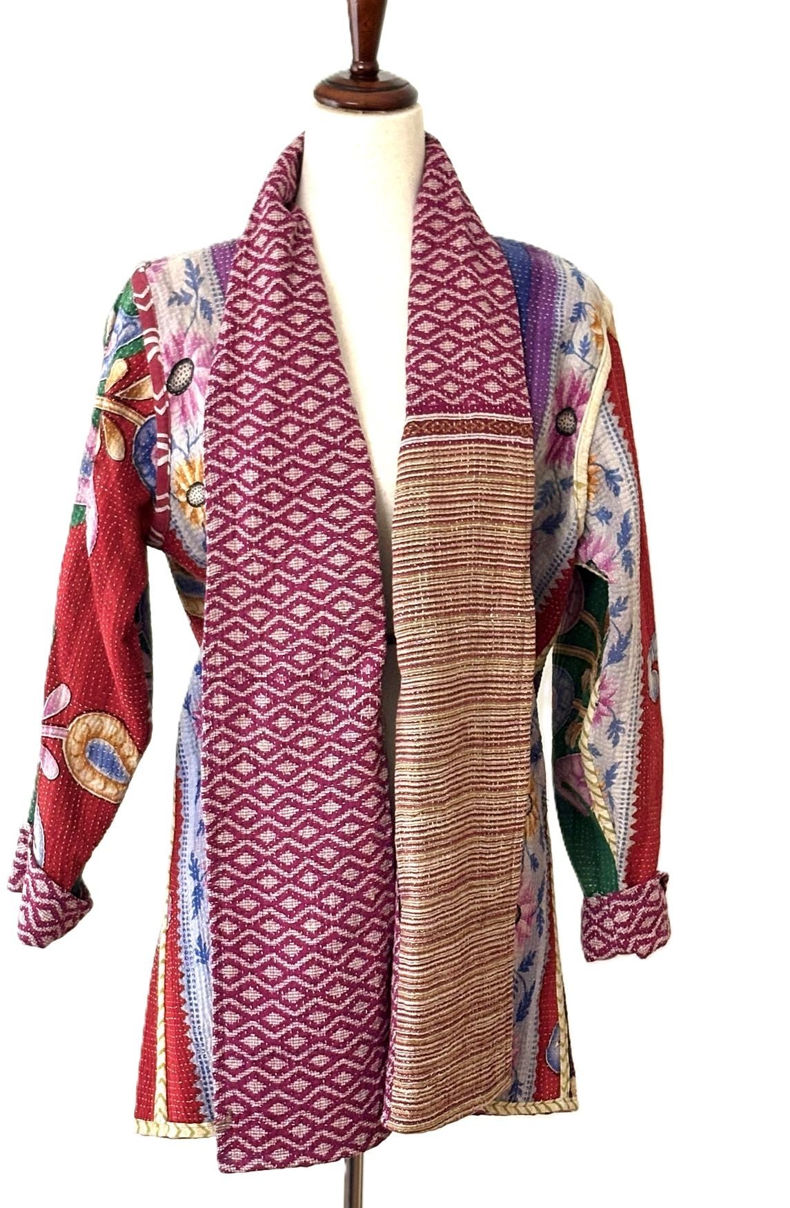 Specialty Collection: Patchwork Vintage Handmade Jacket Fully Reversible. (Red Beige)