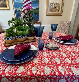 Handmade Block Print Table Cloth is a Favorite For The Holidays (Red White)