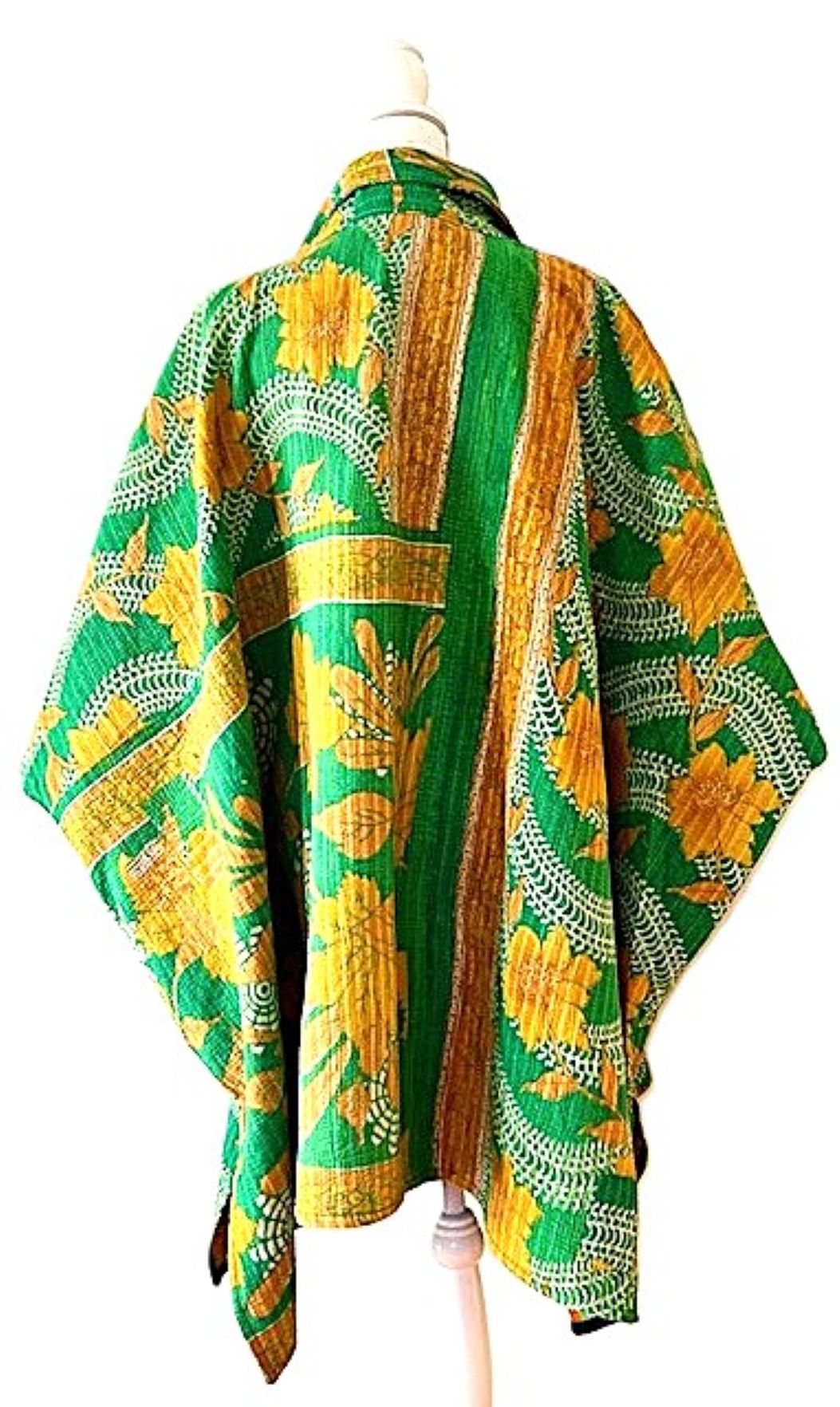 Fully Reversible Blanket Coat Is Bold In Green and Orange.