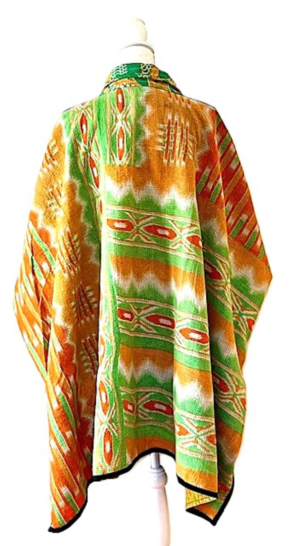 Fully Reversible Blanket Coat Is Bold In Green and Orange.