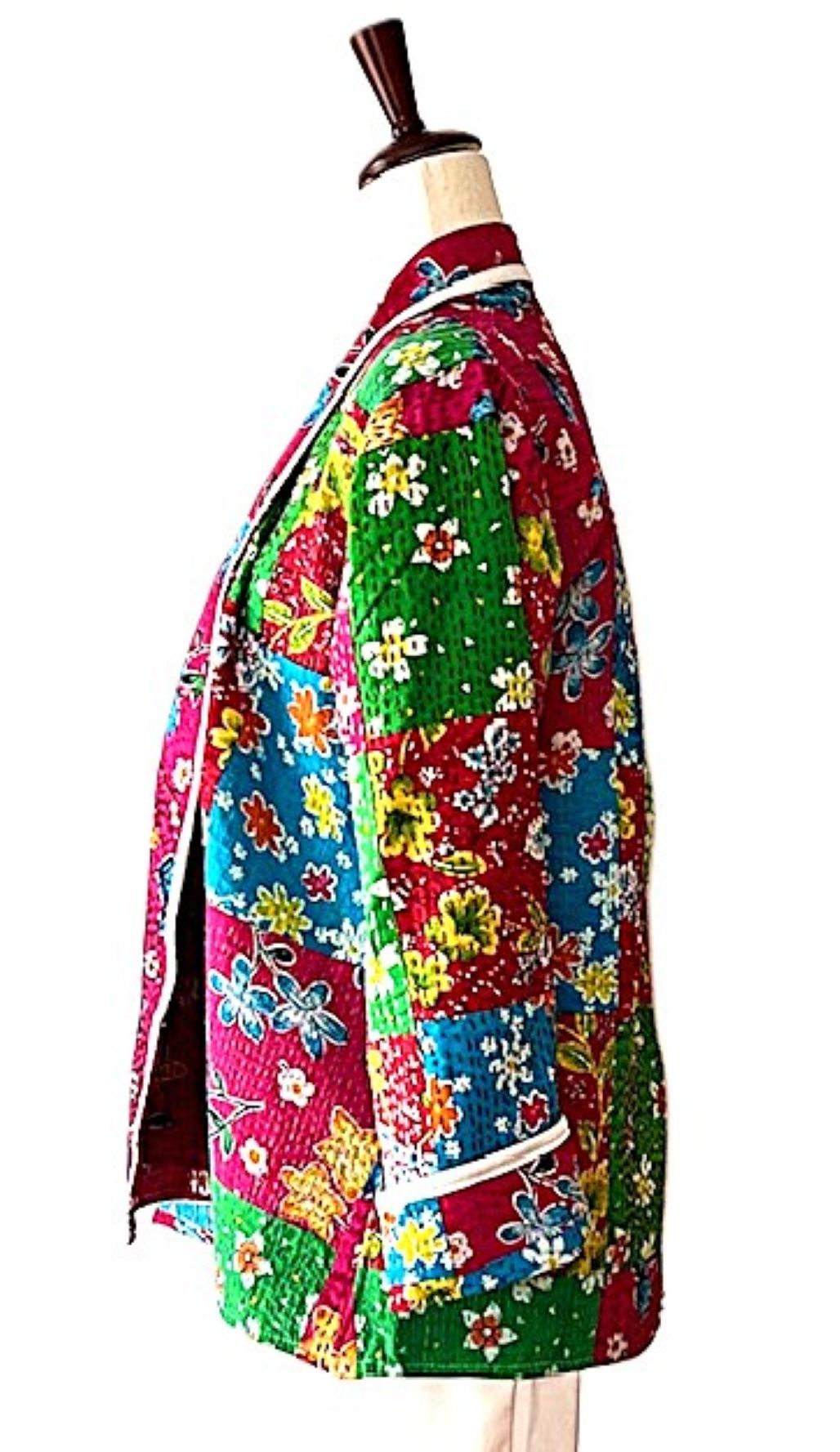 Jackets, Fully Reversible Short Quilted Jacket With Kantha Stitching. Beautiful Colors.