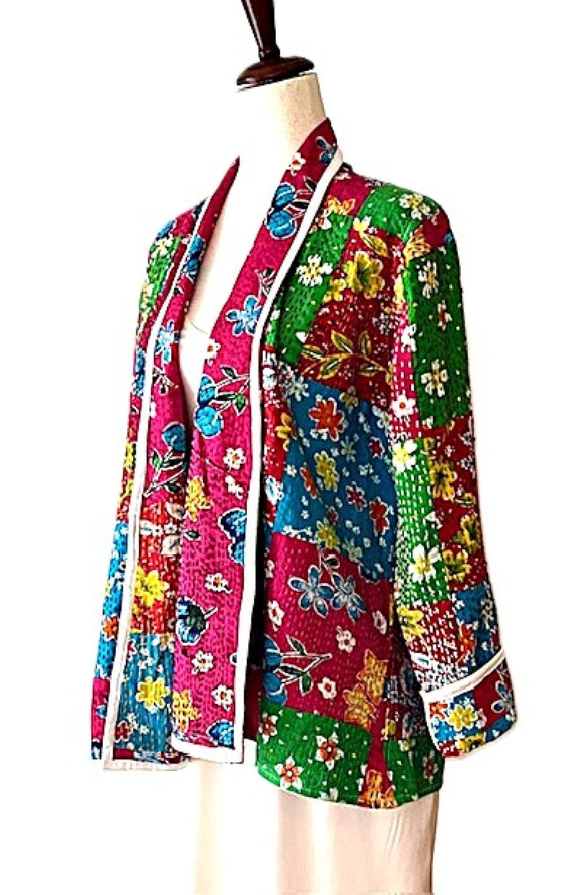 Jackets, Fully Reversible Short Quilted Jacket With Kantha Stitching. Beautiful Colors.