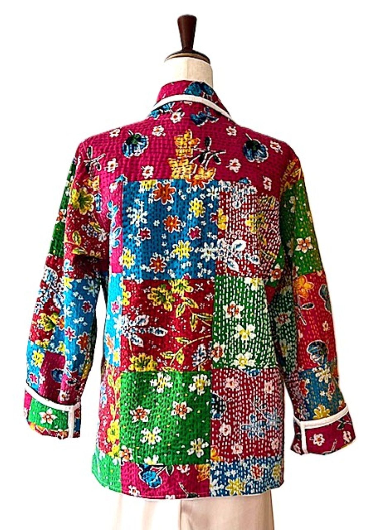 Jackets, Fully Reversible Short Quilted Jacket With Kantha Stitching. Beautiful Colors.