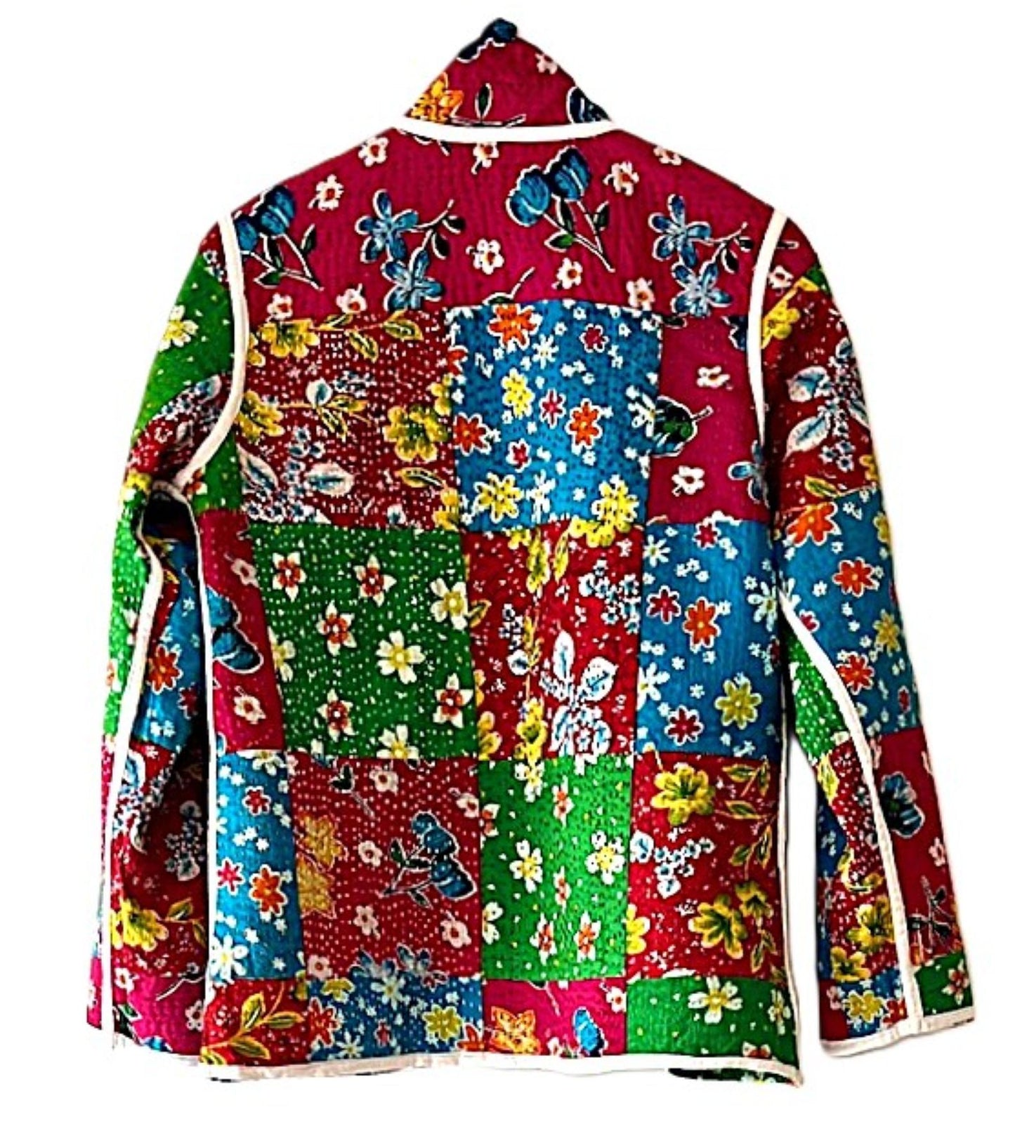 Jackets, Fully Reversible Short Quilted Jacket With Kantha Stitching. Beautiful Colors.