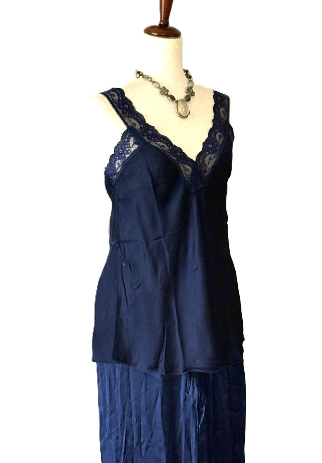 Top, Lingerie Themed Silk Tank with V-Neck Lace. (6 colors)
