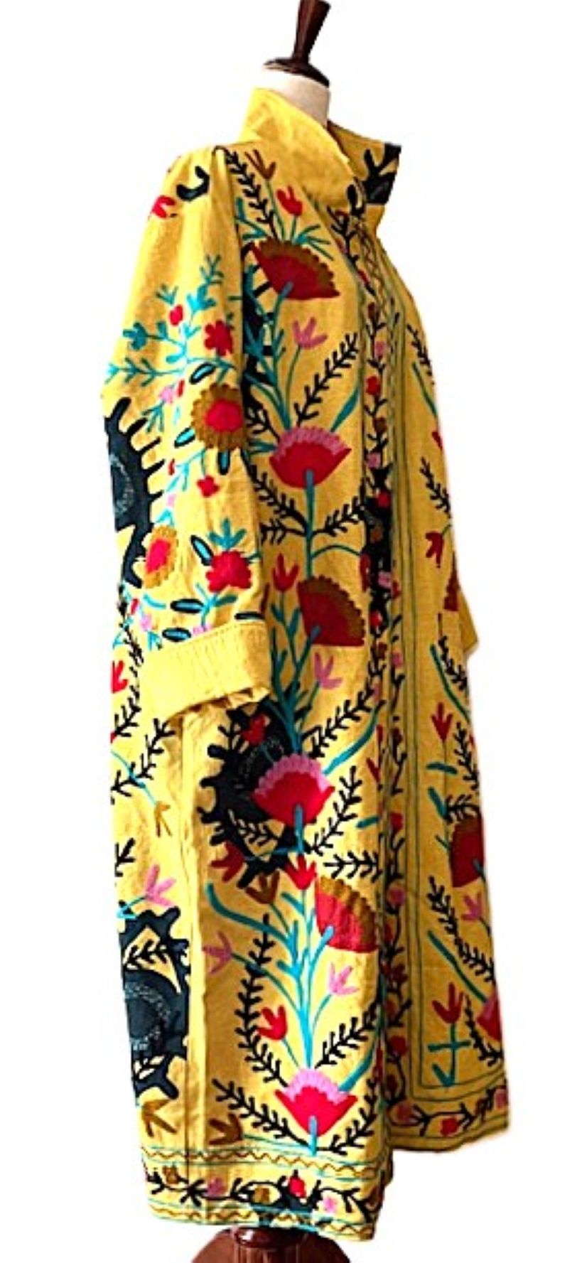 Jacket: Long Embroidered Colorful Suzani Top Coat. (Yellow)