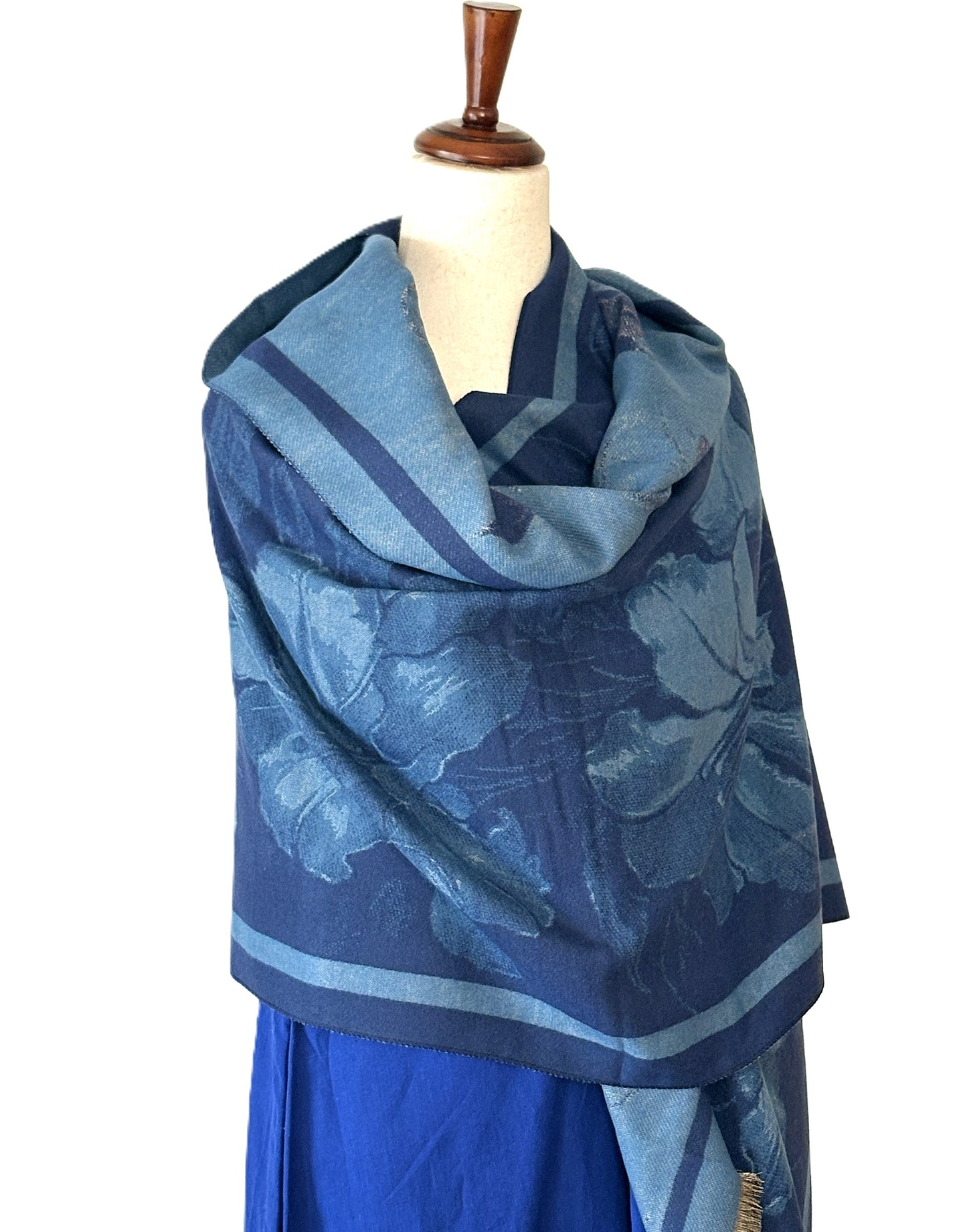 Blue / Navy Opening Flower Reversible Wrap/Scarf