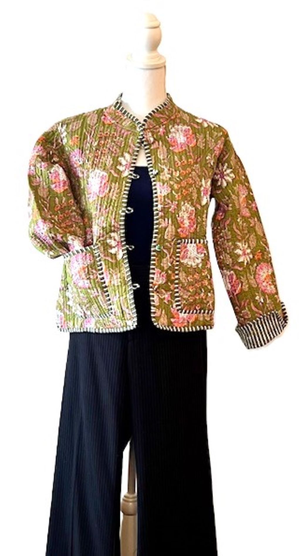 Luxe Reversible Cotton Quilted Womens Jacket With Stripe Piping (Bronze)