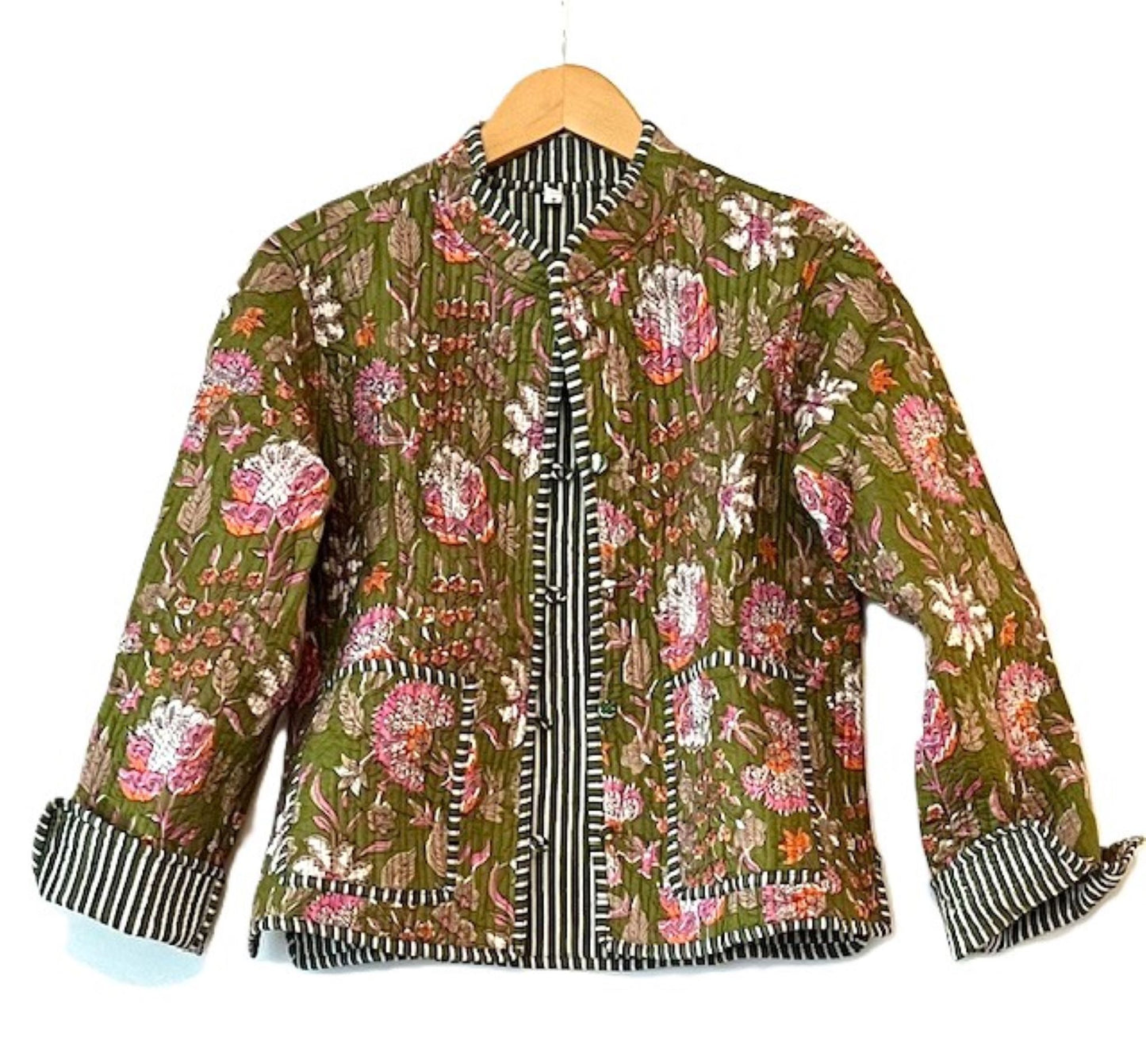 Luxe Reversible Cotton Quilted Womens Jacket With Stripe Piping (Bronze)
