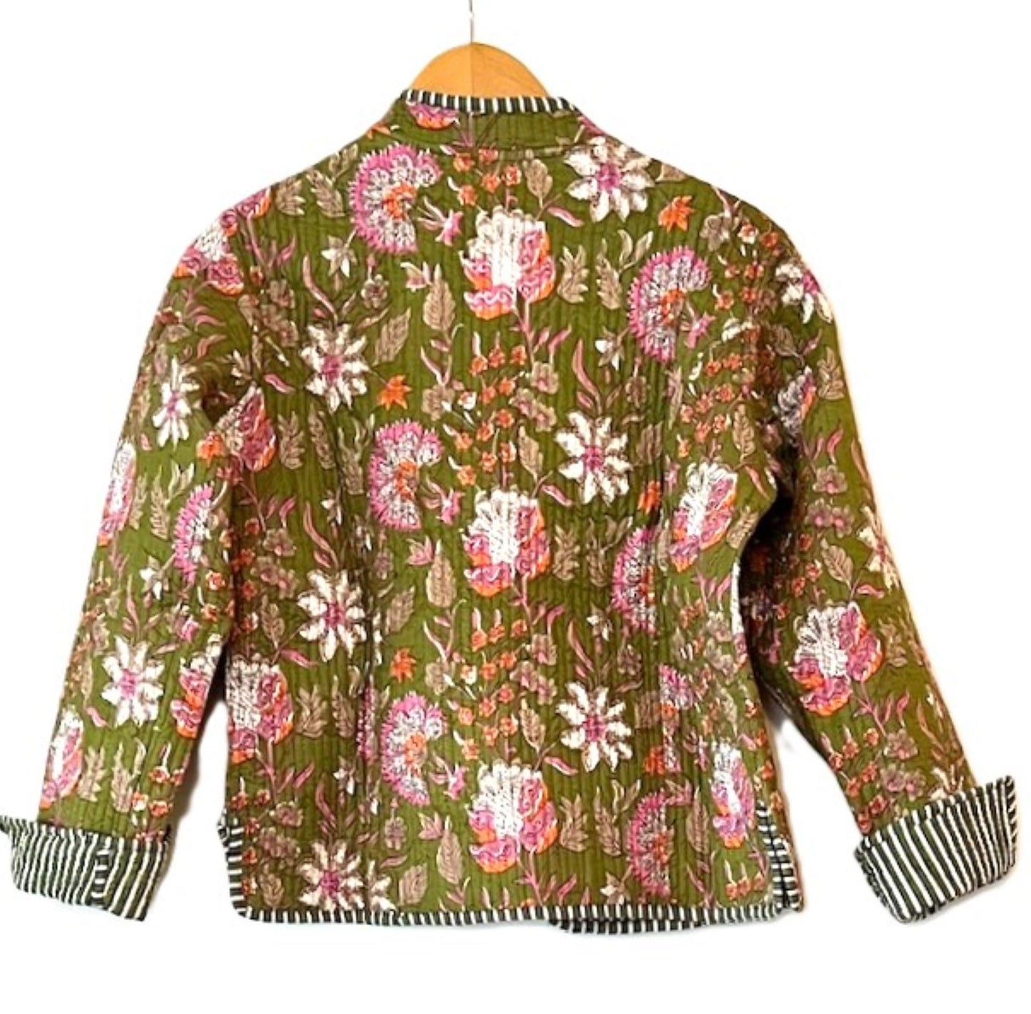 Luxe Reversible Cotton Quilted Womens Jacket With Stripe Piping (Bronze)