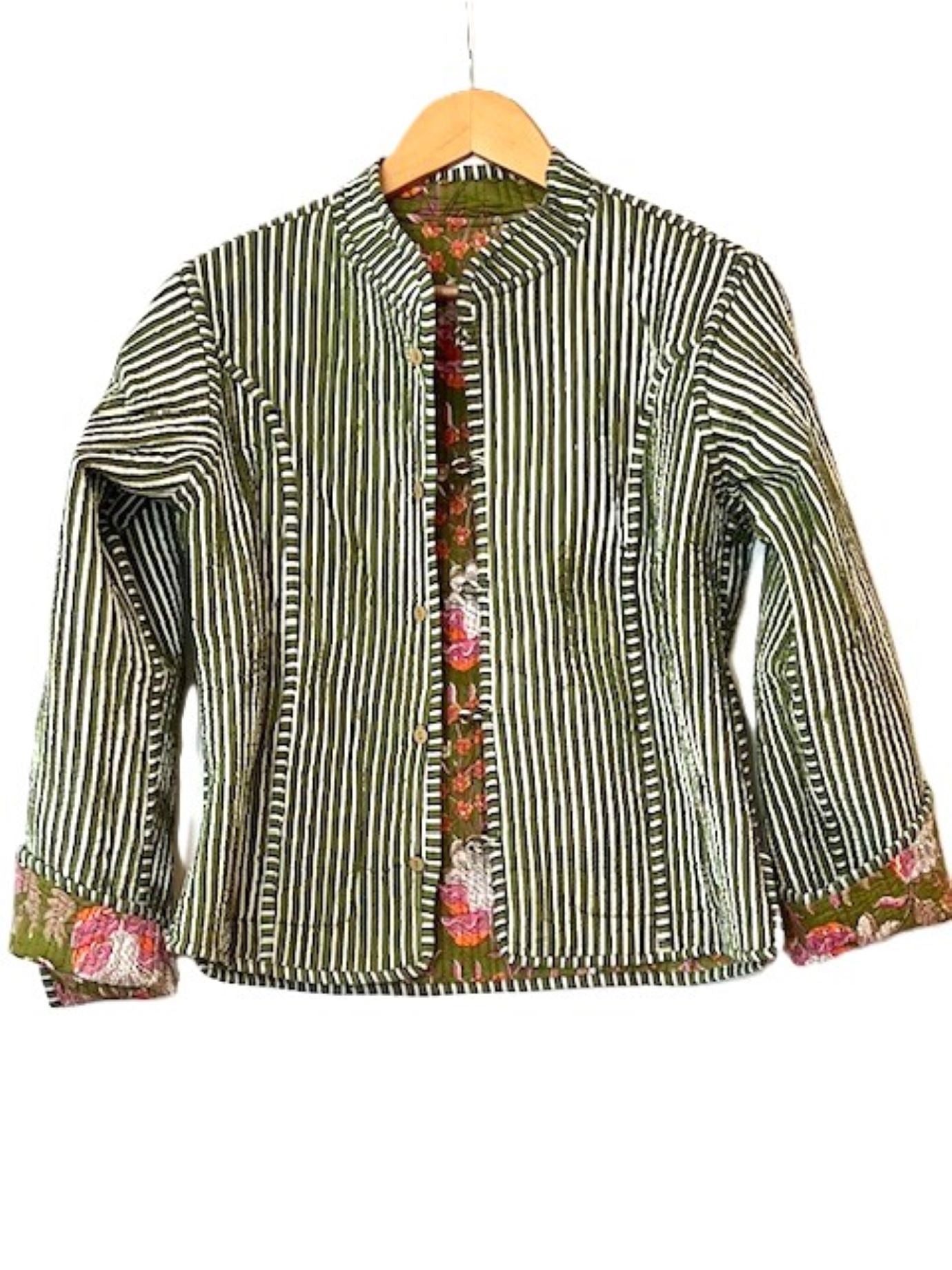 Luxe Reversible Cotton Quilted Womens Jacket With Stripe Piping (Bronze)