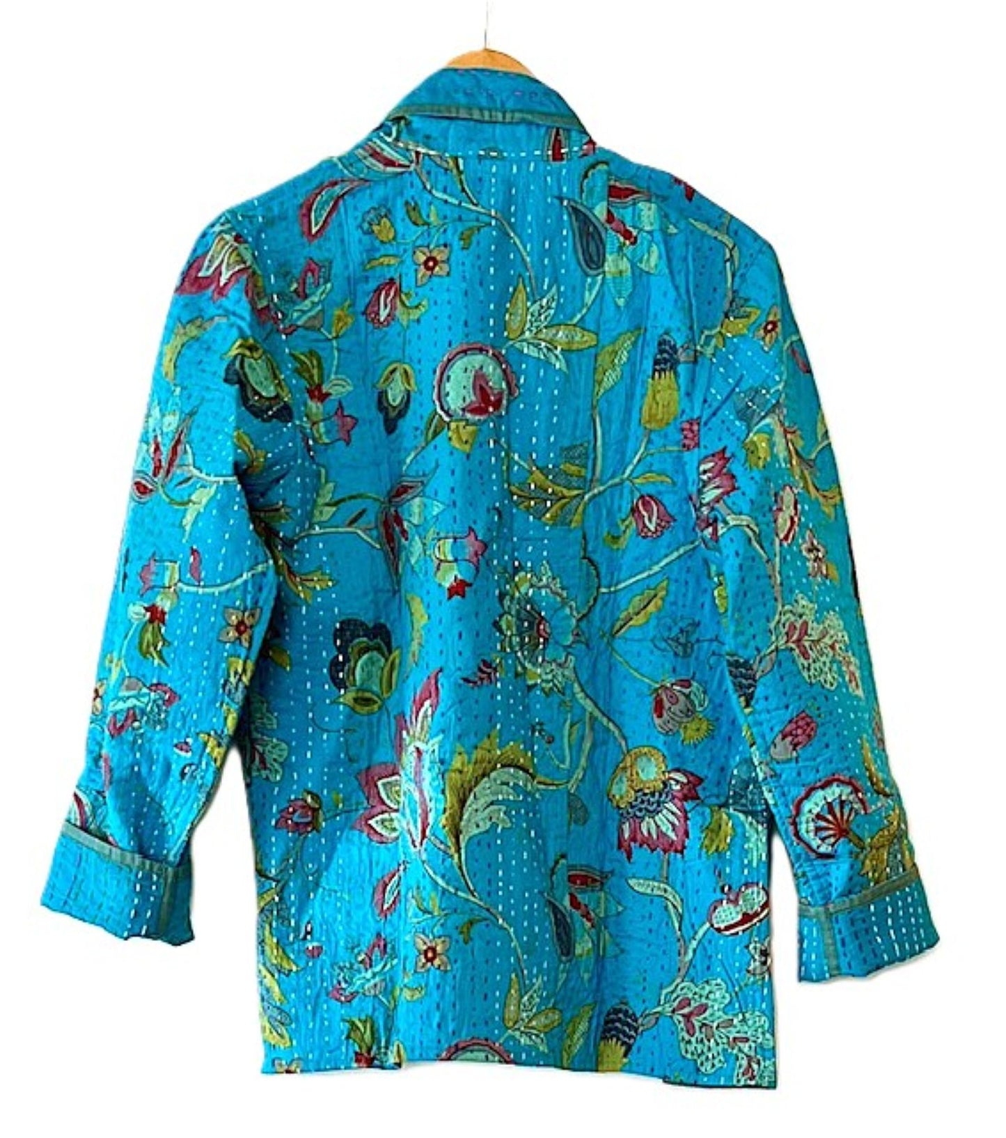 Fully Reversible Short Quilted Jacket With Kantha Stitching. Beautiful Color.