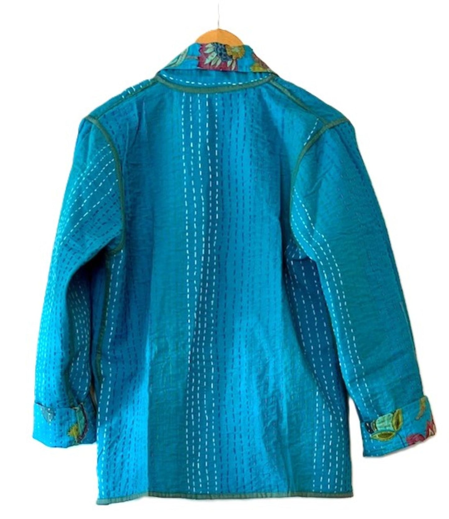 Fully Reversible Short Quilted Jacket With Kantha Stitching. Beautiful Color.