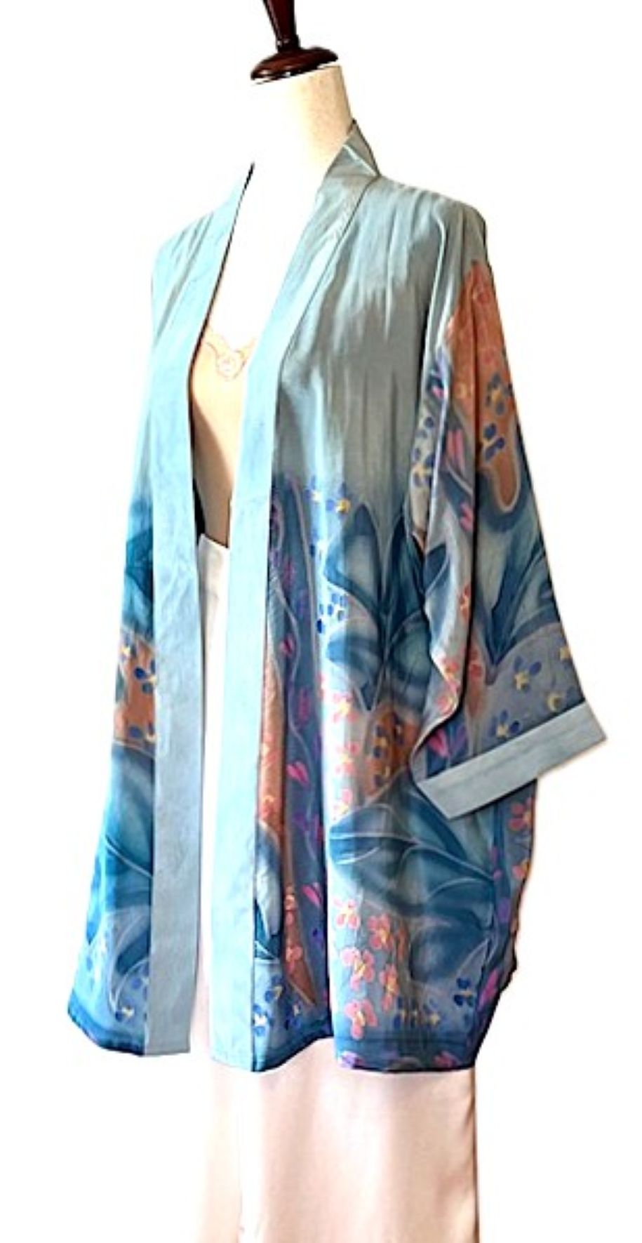 Short Silk Kimono Duster, The Perfect Layer. (Aqua)