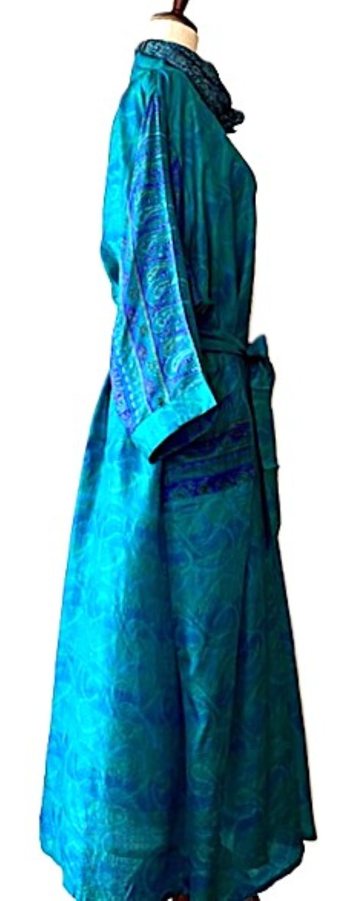 Luxurious Rich Silk Long Kimono Duster. Glamorous (Turquoise)