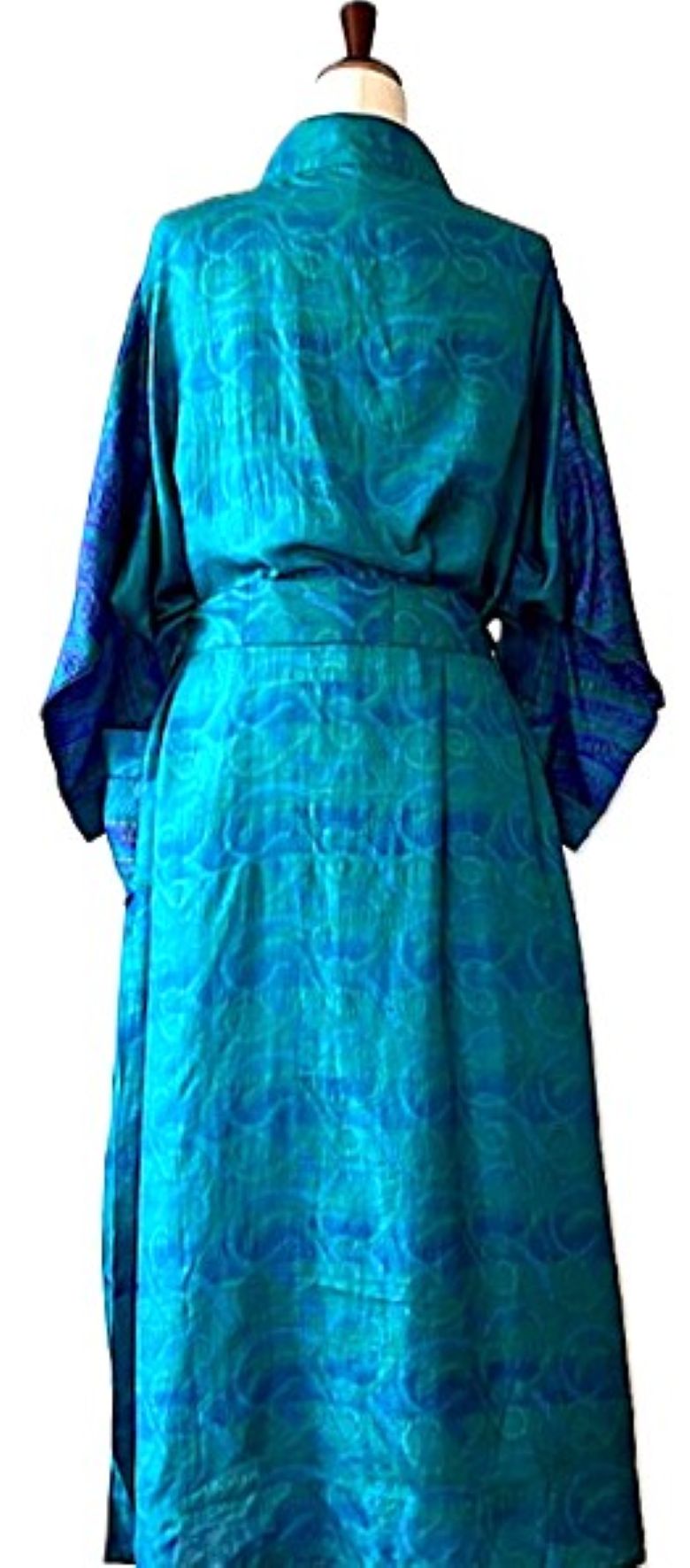 Luxurious Rich Silk Long Kimono Duster. Glamorous (Turquoise)
