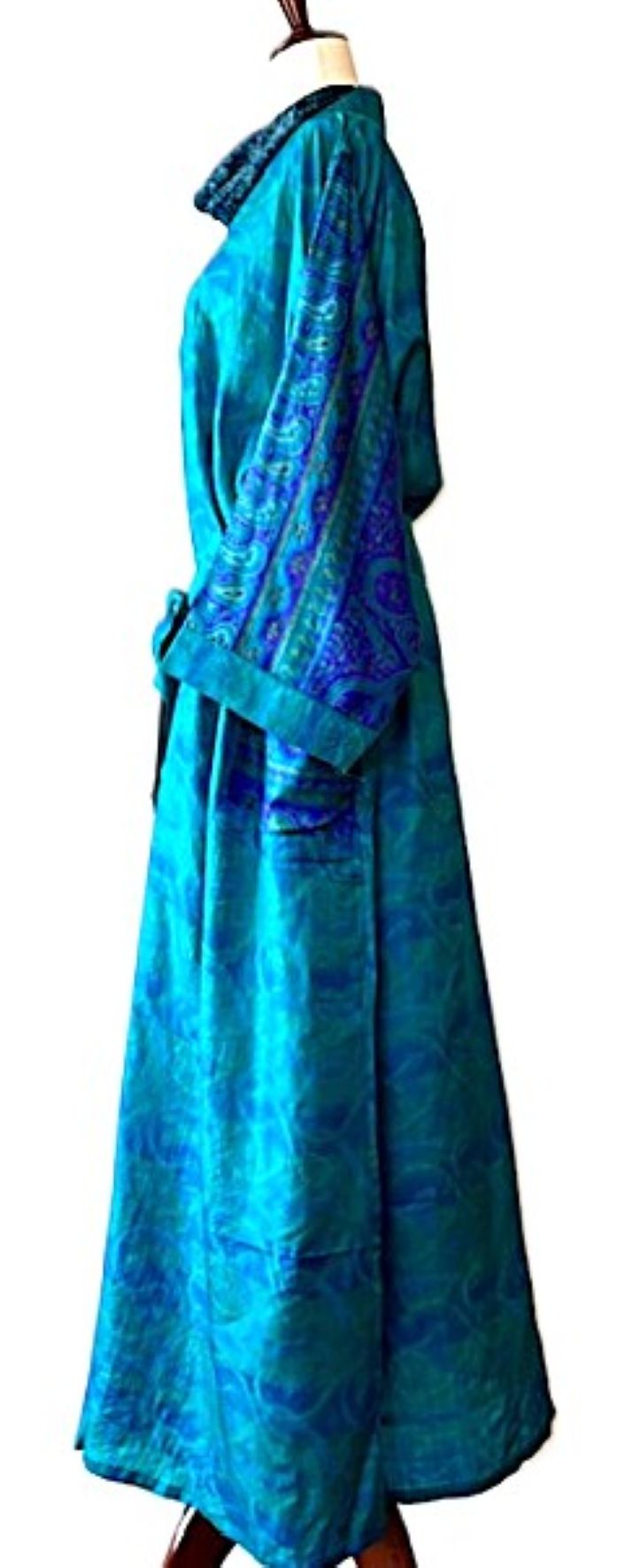 Luxurious Rich Silk Long Kimono Duster. Glamorous (Turquoise)