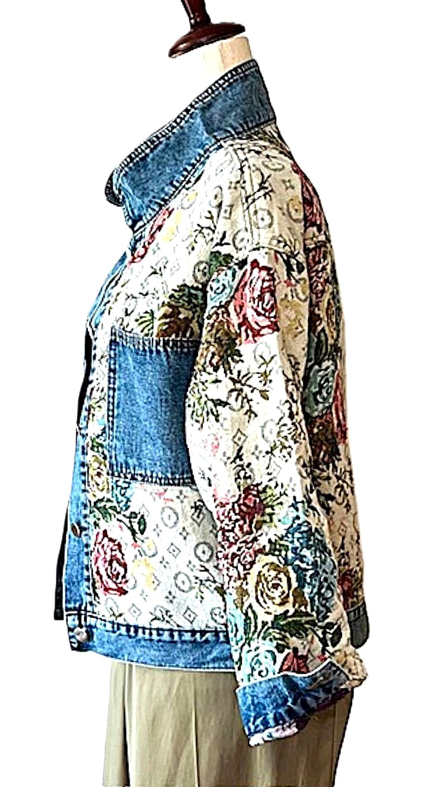 Jacket: Vintage Style Floral Pattern Boho Denim Jean