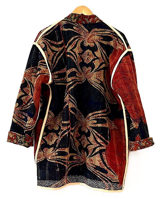 Jackets, Fully Reversible Short Quilted Jacket With Kantha Stitching. (Copper Red)