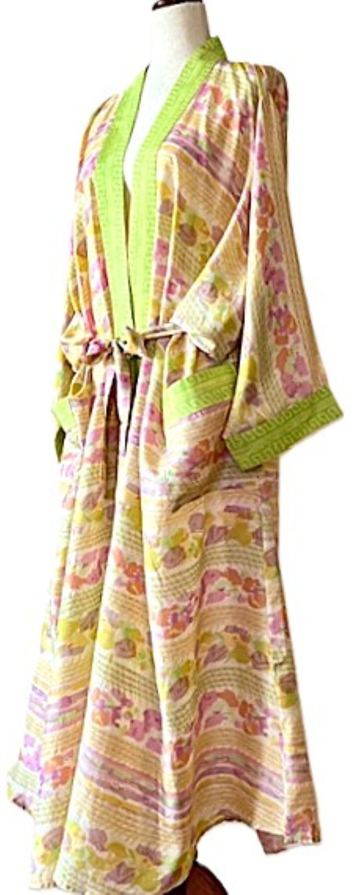 Luxurious Rich Silk Long Kimono Duster. Glamorous (Pastel)