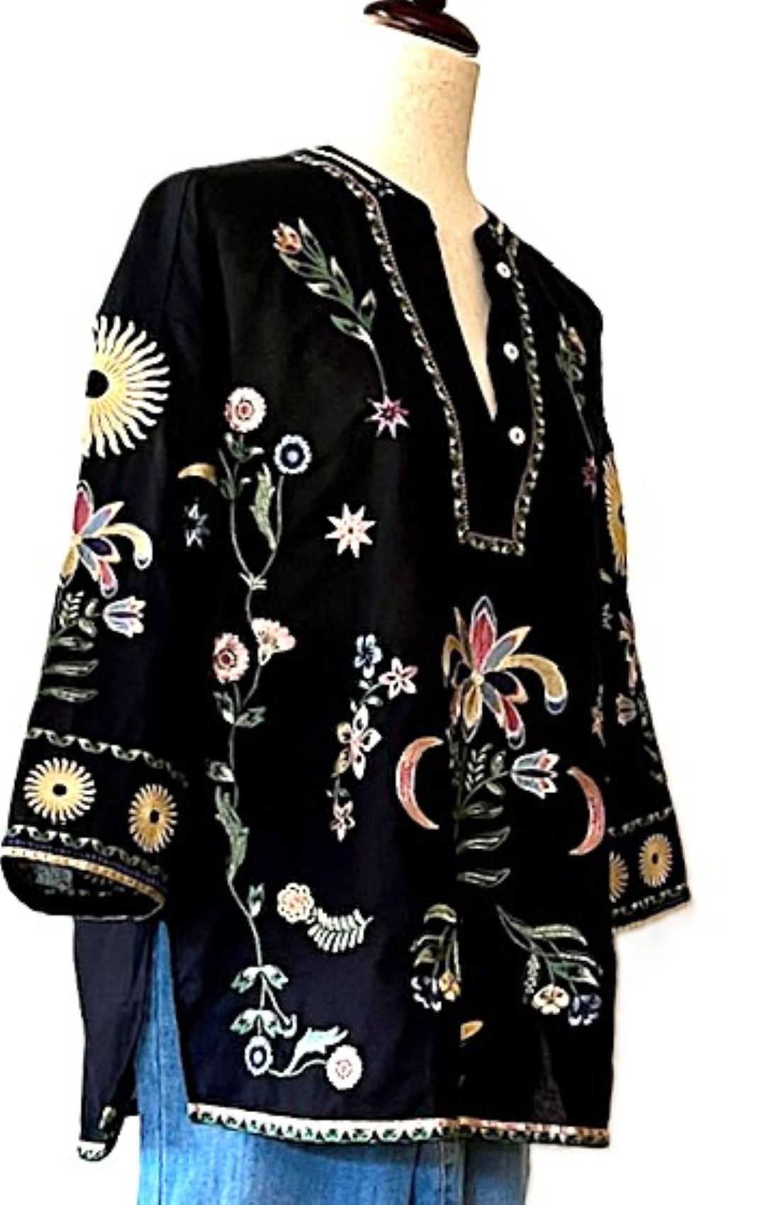 Specialty Collection: Boho Tunic Embroidered And Embellished With Celestrial Signs. (Black)