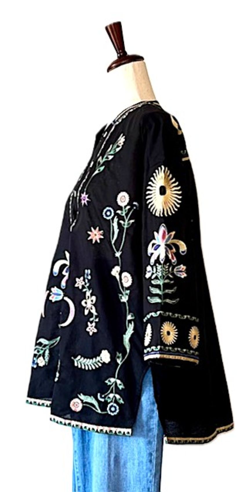 Specialty Collection: Boho Tunic Embroidered And Embellished With Celestrial Signs. (Black)