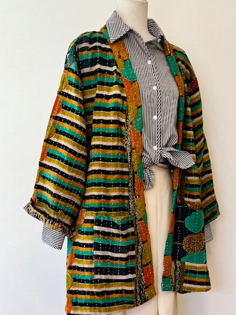 Specialty Collection: Hand Embroidered Short Jacket Fully Reversible. Kantha Quilted.