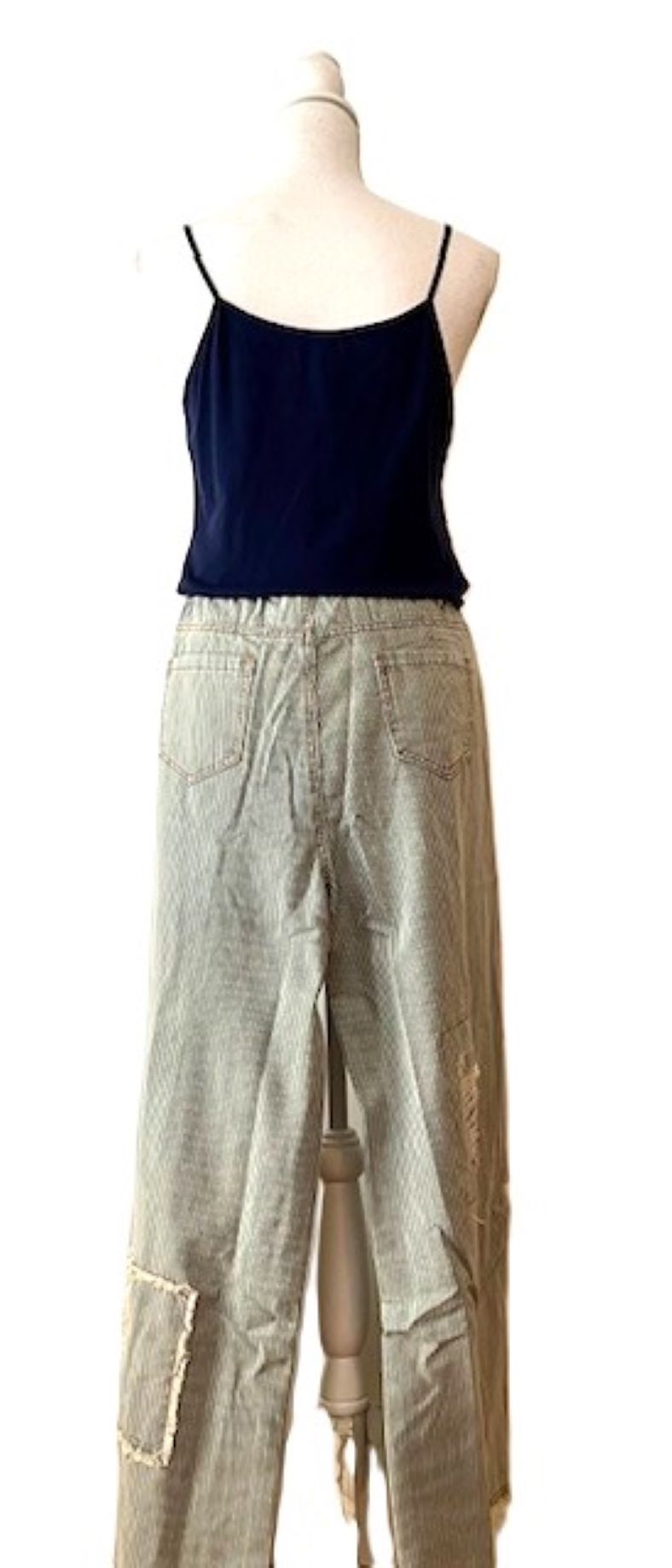 Distressed, Waist Stripe Denim Wide Pants. Best Seller.