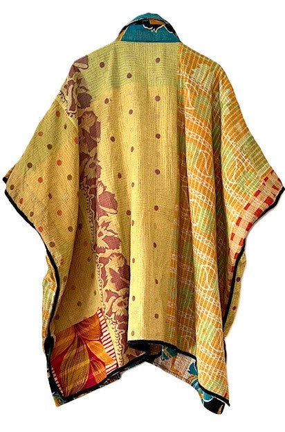 Fully Reversible Blanket Coat Is Beautiful In Turquoise Enhanced By A Border Floral Trim