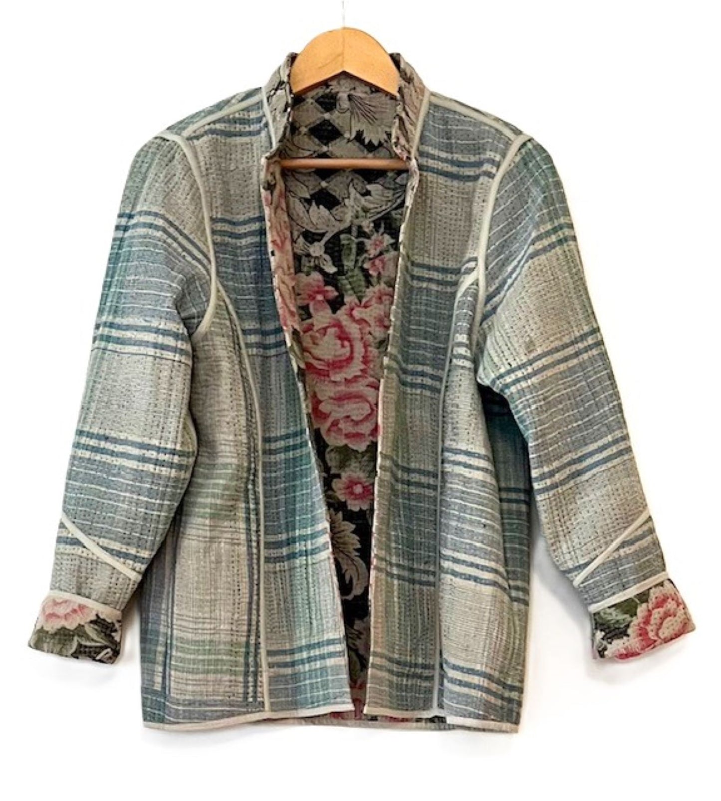 Short Cotton Quilted Jacket Handmade And Fully Reversible (New Style)
