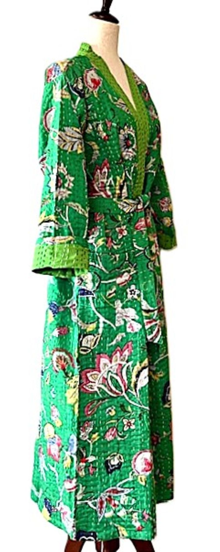 Long Cotton Kimono Looks Fresh And Colorful. (Emerald)