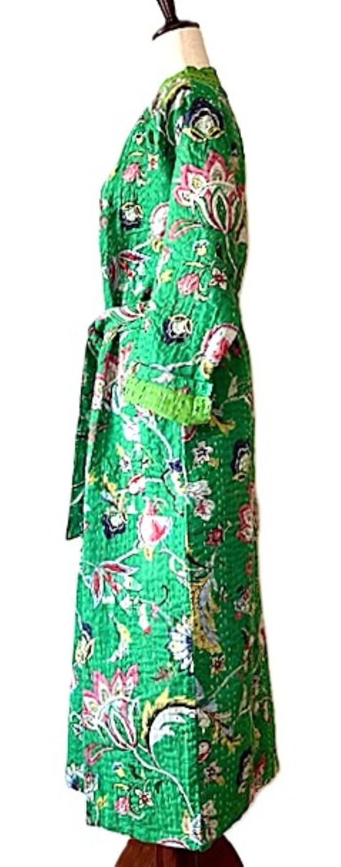 Long Cotton Kimono Looks Fresh And Colorful. (Emerald)