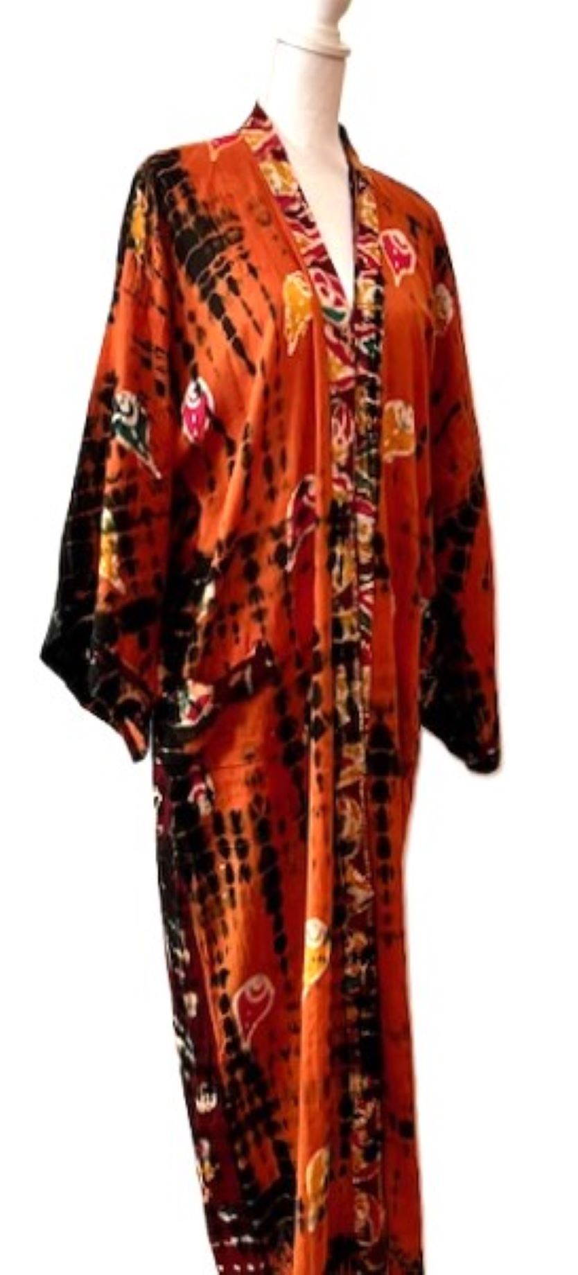 Top of the Line Silk Kimono Duster, Dramatic Abstract Print. Resort Ready.