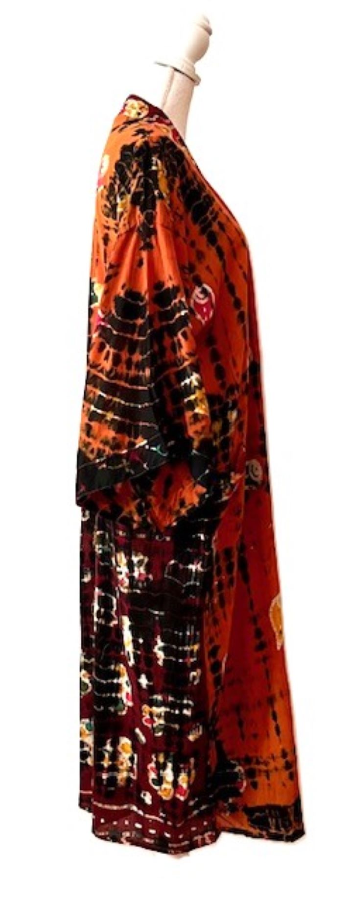 Top of the Line Silk Kimono Duster, Dramatic Abstract Print. Resort Ready.