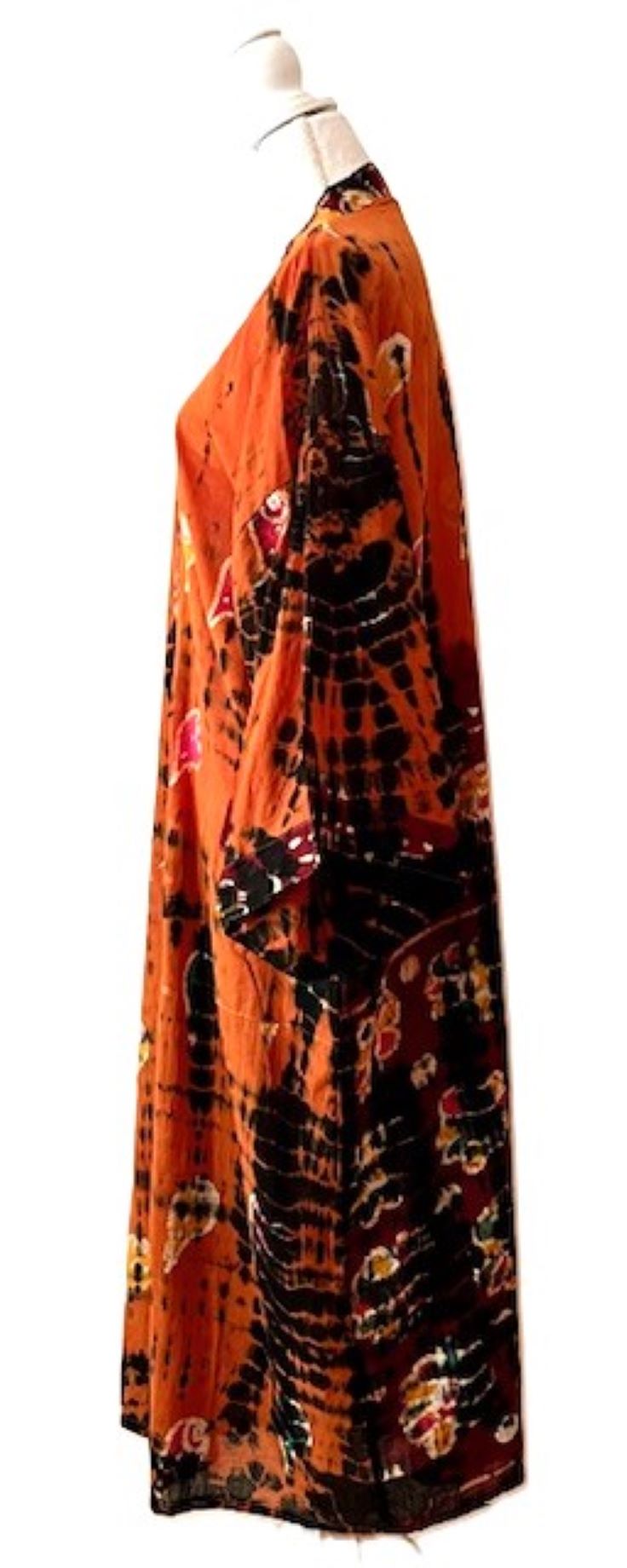 Top of the Line Silk Kimono Duster, Dramatic Abstract Print. Resort Ready.