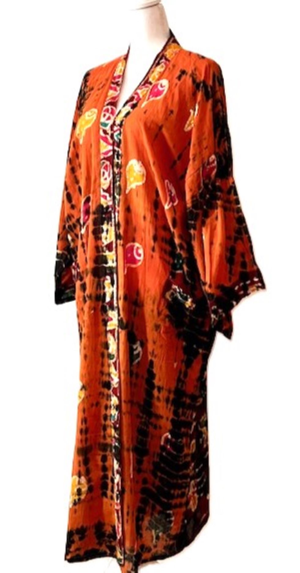 Top of the Line Silk Kimono Duster, Dramatic Abstract Print. Resort Ready.
