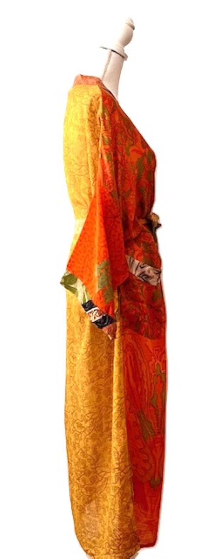 Top of the Line Silk Kimono Duster, Dramatic Abstract Print. Vamp Appeal.