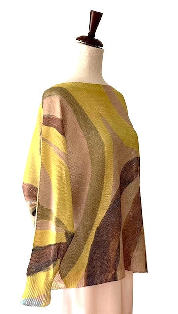 Italian Knit Sweater, Great Color and Light Weight. (Mustard Wavy)