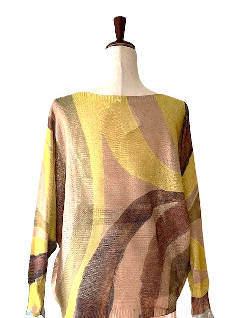 Italian Knit Sweater, Great Color and Light Weight. (Mustard Wavy)