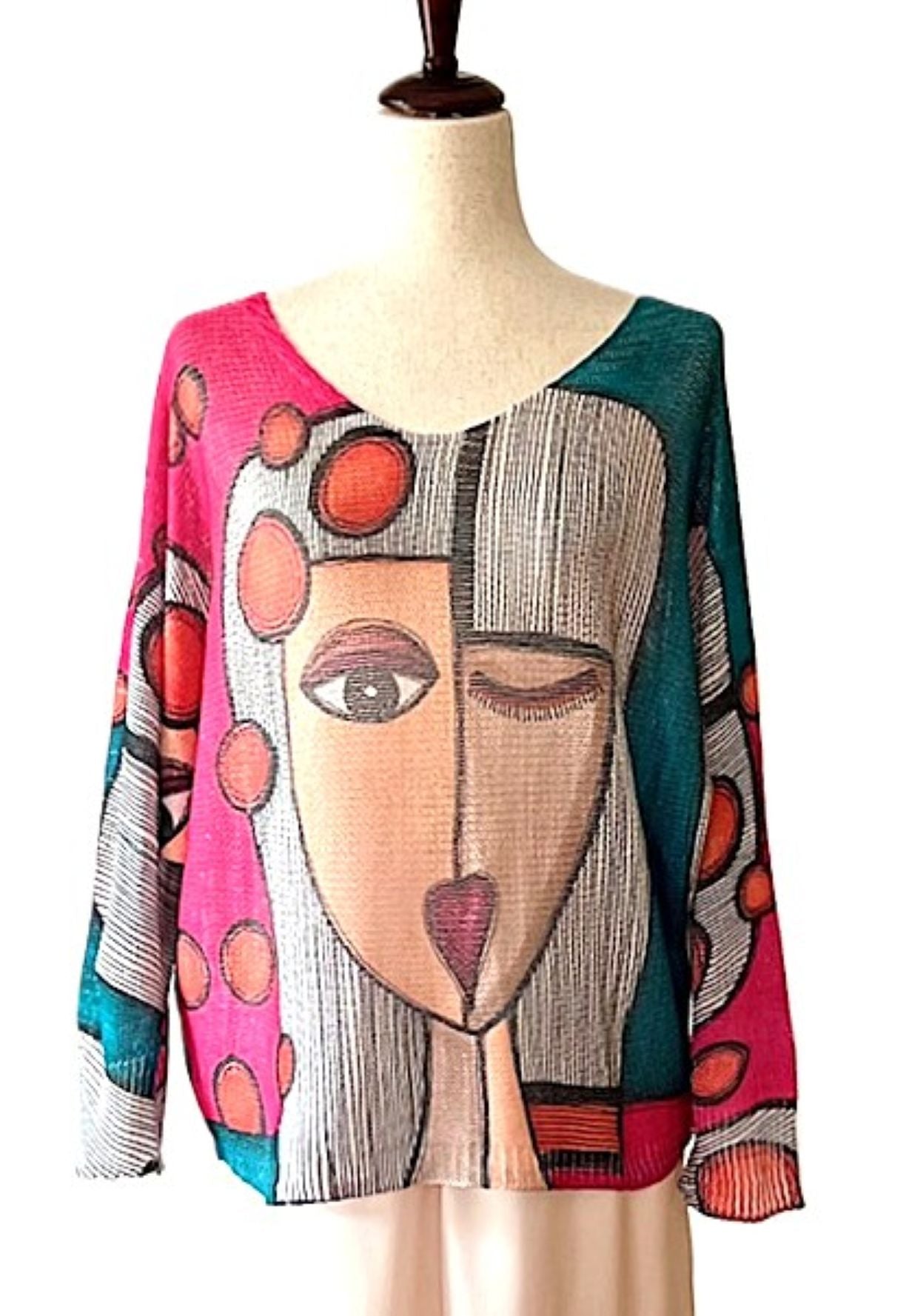 Italian Knit Sweater, Picasso. Best Seller. Great Color(Teal)