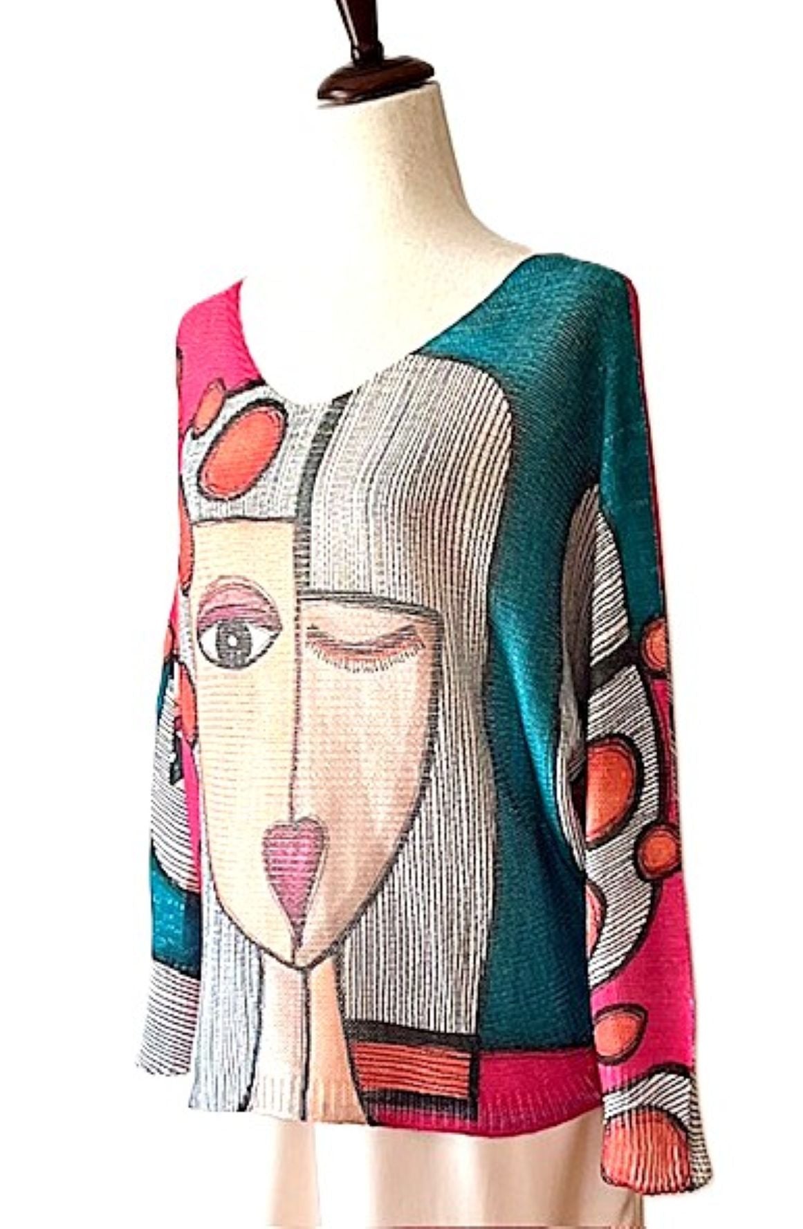 Italian Knit Sweater, Picasso. Best Seller. Great Color(Teal)