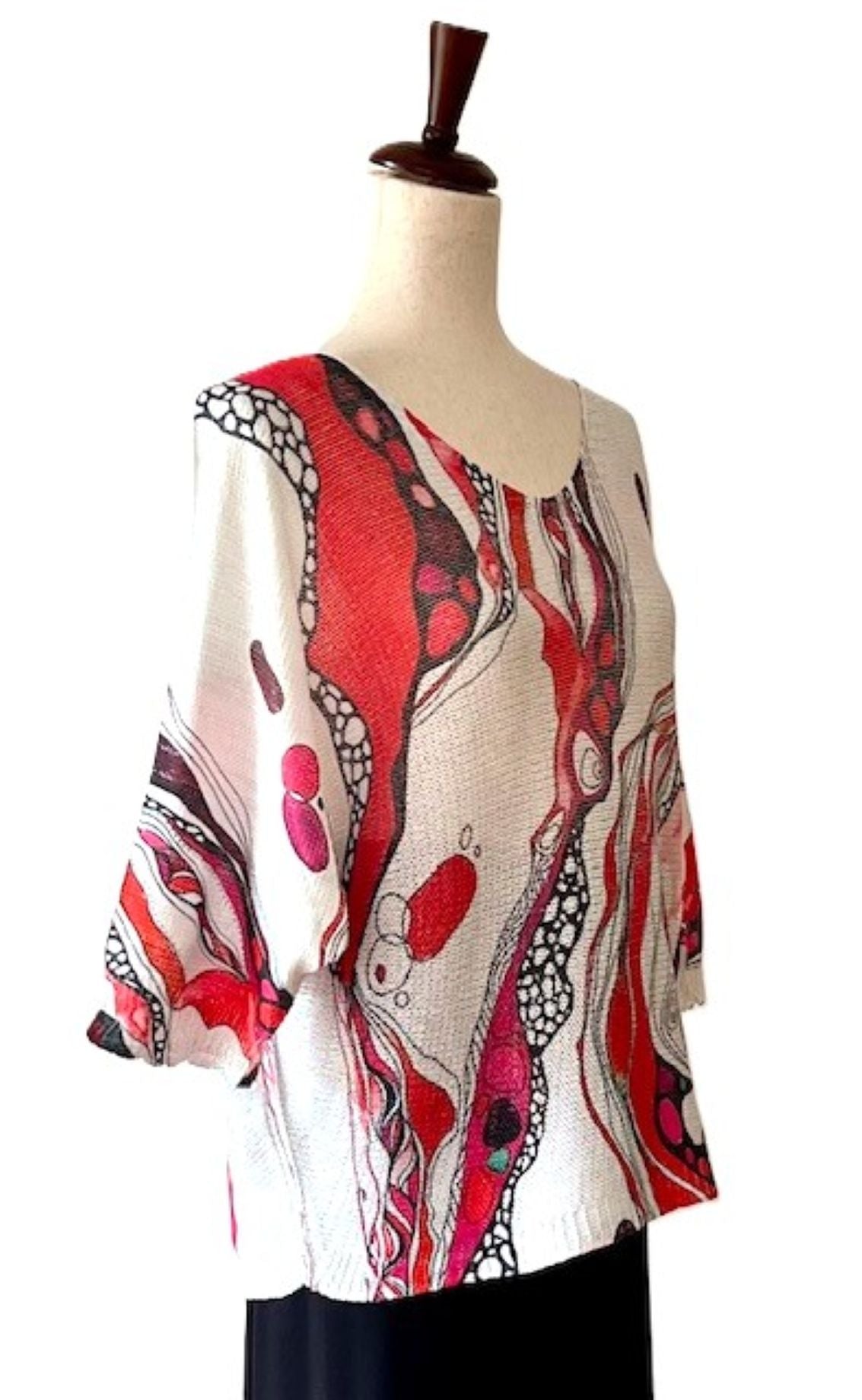 Italian Knit V Neck Sweater, Great Color and Light Weight. (Abstract Red)