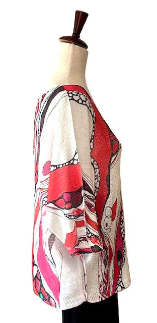 Italian Knit V Neck Sweater, Great Color and Light Weight. (Abstract Red)