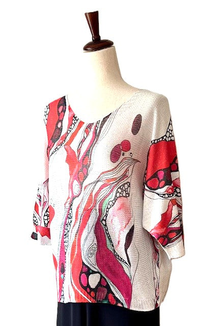 Italian Knit V Neck Sweater, Great Color and Light Weight. (Abstract Red)