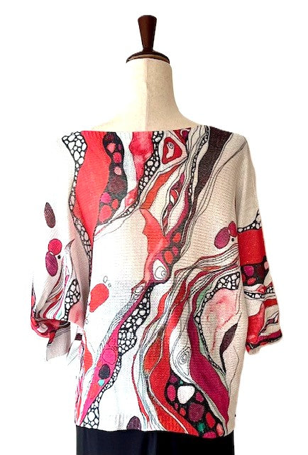 Italian Knit V Neck Sweater, Great Color and Light Weight. (Abstract Red)